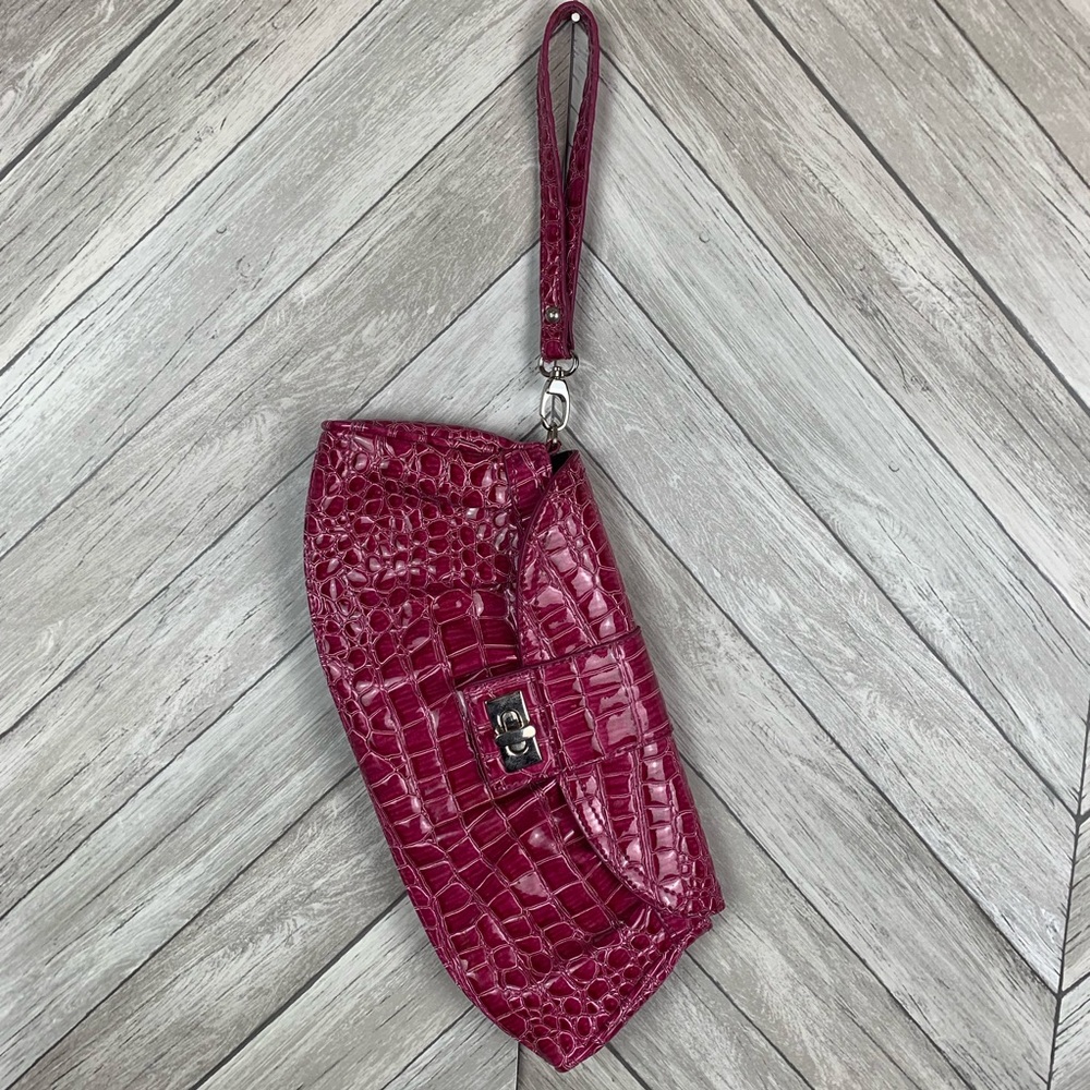 New York & Company Dark Pink Croc-Embossed Wristlet Clutch.  Very gently used.